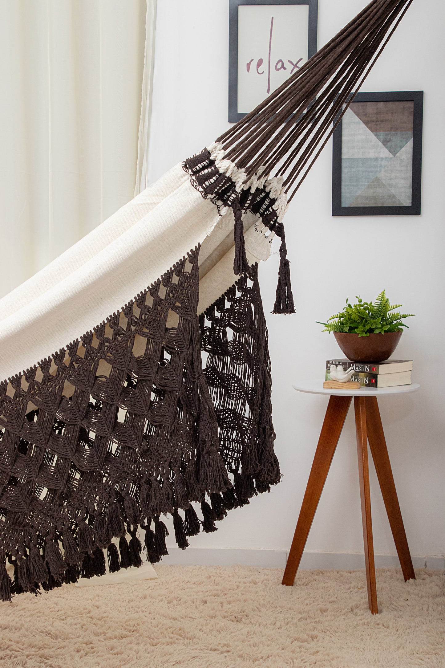 Beige and Brown Hammock – Luxury Macramé  165 in x 65 in