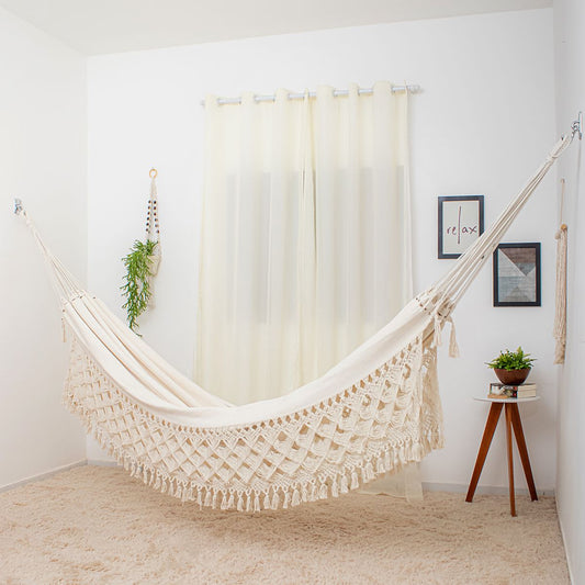Beige Hammock With Handcrafted Macramé – 165in x 65 in